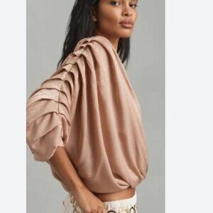 Sunday in Brooklyn Tan Ruched Blouse Relaxed Fit